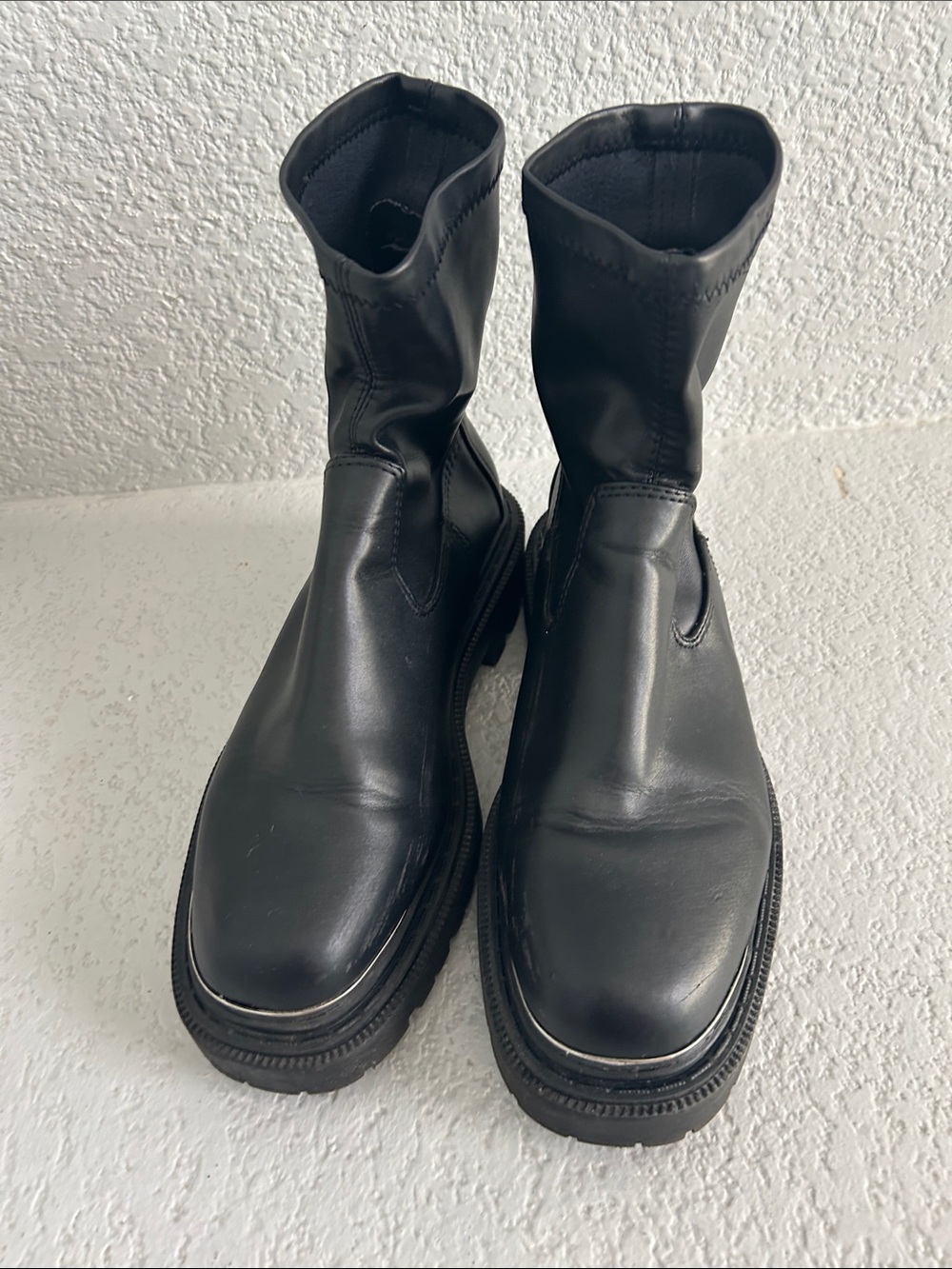 Aldo Women’s Black Leather Mid-Calf Slip-On Boots